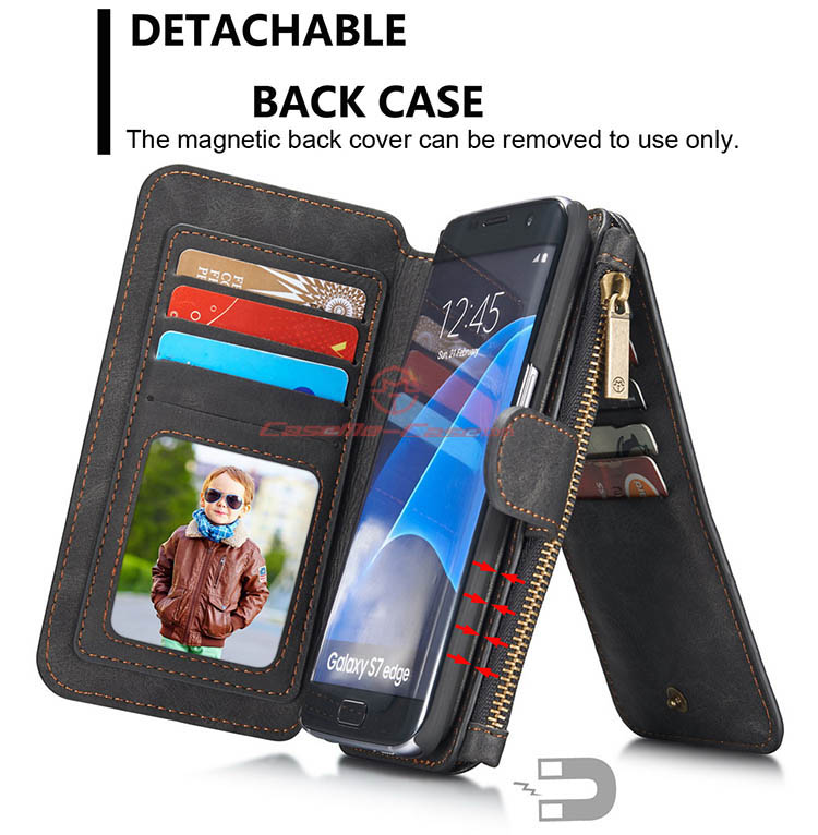 CaseMe 007 Samsung Galaxy S7 Edge Zipper Wallet Detachable 2 in 1 Flip Case Black