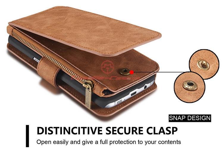 CaseMe 007 Samsung Galaxy S7 Edge Zipper Wallet Detachable 2 in 1 Flip Case Brown