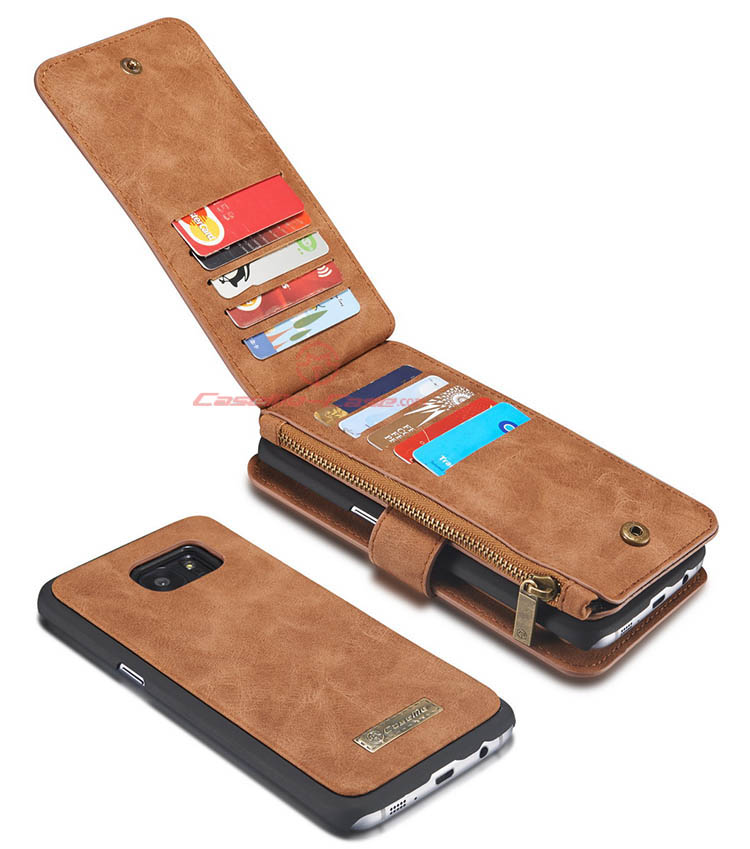 CaseMe 007 Samsung Galaxy S7 Edge Zipper Wallet Detachable 2 in 1 Flip Case Brown