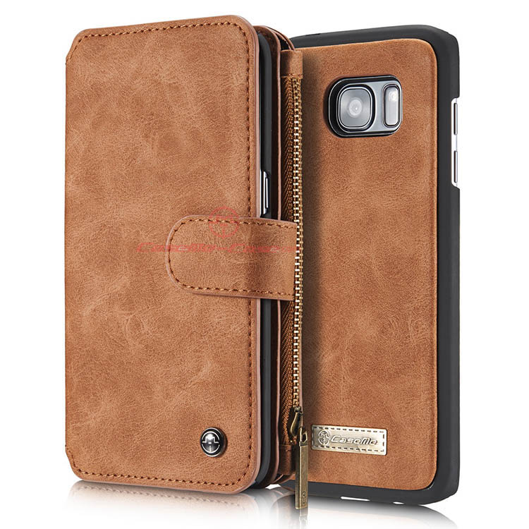 CaseMe 007 Samsung Galaxy S7 Edge Zipper Wallet Detachable 2 in 1 Flip Case Brown