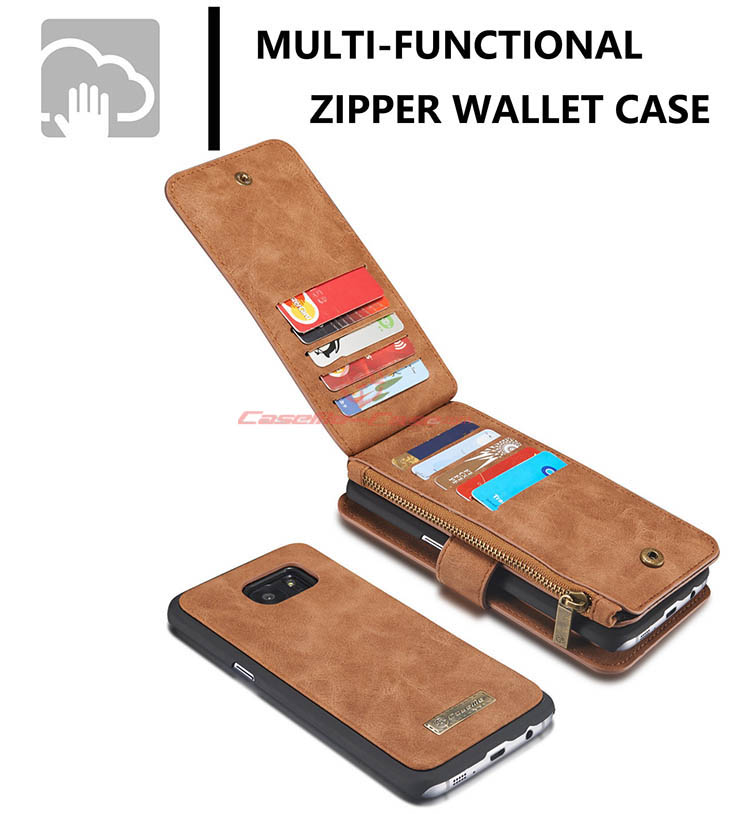 CaseMe 007 Samsung Galaxy S7 Edge Zipper Wallet Detachable 2 in 1 Flip Case Brown