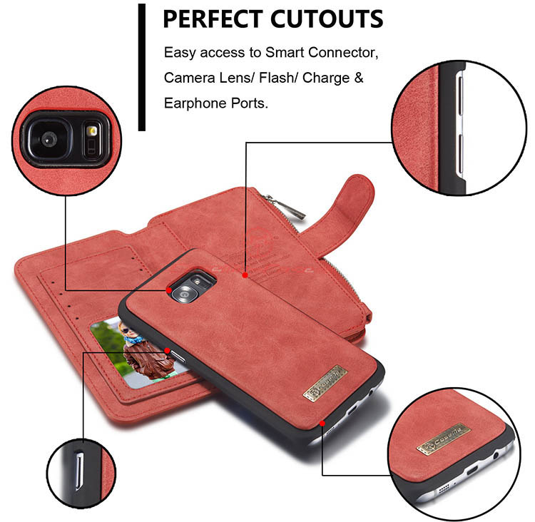 CaseMe 007 Samsung Galaxy S7 Edge Zipper Wallet Detachable 2 in 1 Flip Case Red