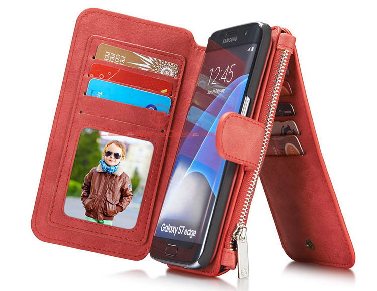 CaseMe 007 Samsung Galaxy S7 Edge Zipper Wallet Detachable 2 in 1 Flip Case Red