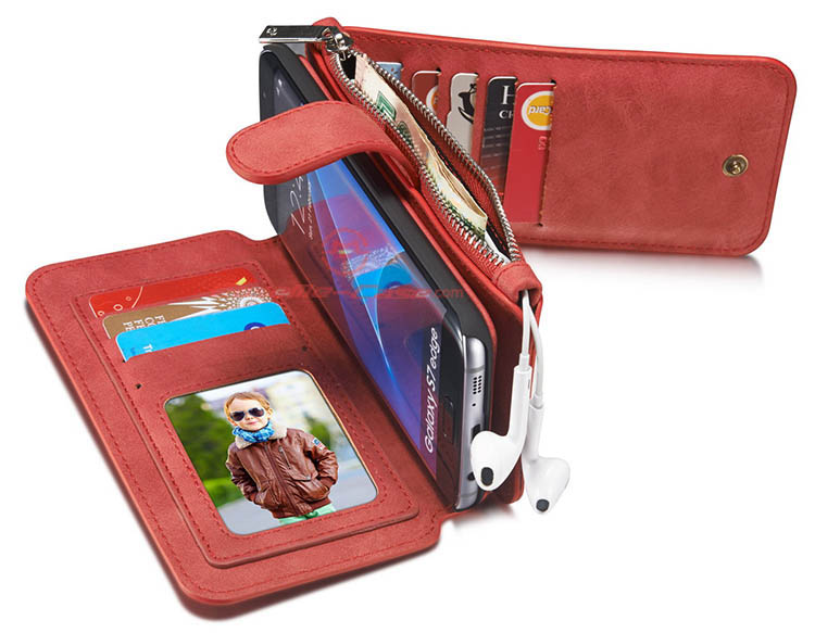 CaseMe 007 Samsung Galaxy S7 Edge Zipper Wallet Detachable 2 in 1 Flip Case Red