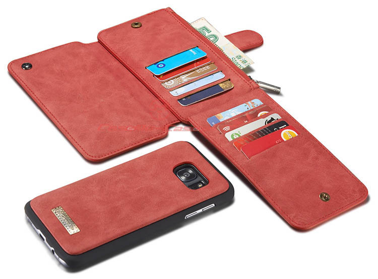 CaseMe 007 Samsung Galaxy S7 Edge Zipper Wallet Detachable 2 in 1 Flip Case Red