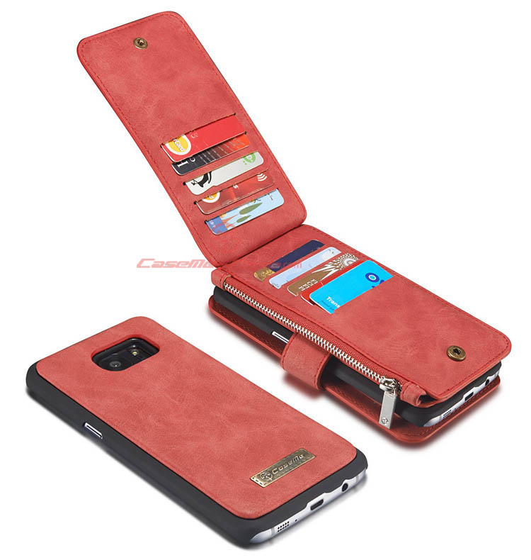 CaseMe 007 Samsung Galaxy S7 Edge Zipper Wallet Detachable 2 in 1 Flip Case Red