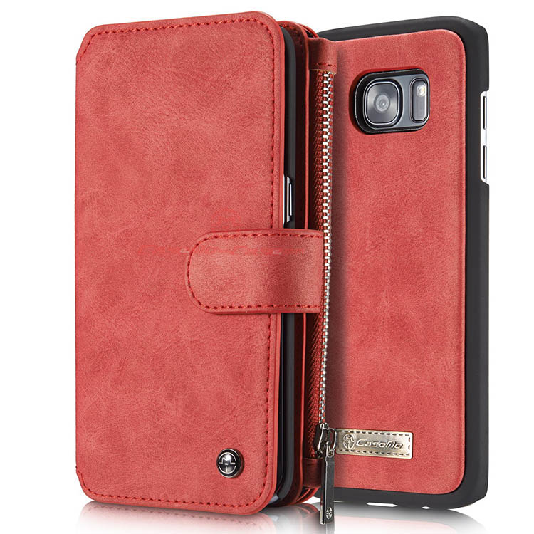 CaseMe 007 Samsung Galaxy S7 Edge Zipper Wallet Detachable 2 in 1 Flip Case Red