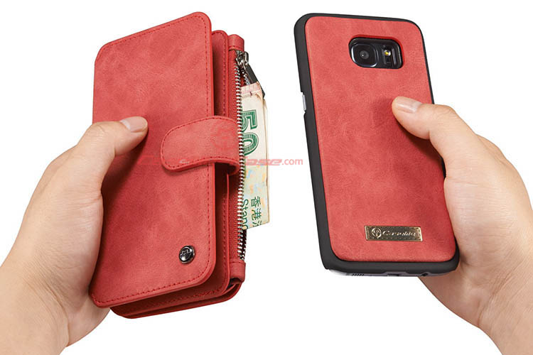 CaseMe 007 Samsung Galaxy S7 Edge Zipper Wallet Detachable 2 in 1 Flip Case Red