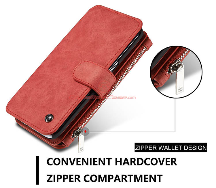 CaseMe 007 Samsung Galaxy S7 Edge Zipper Wallet Detachable 2 in 1 Flip Case Red