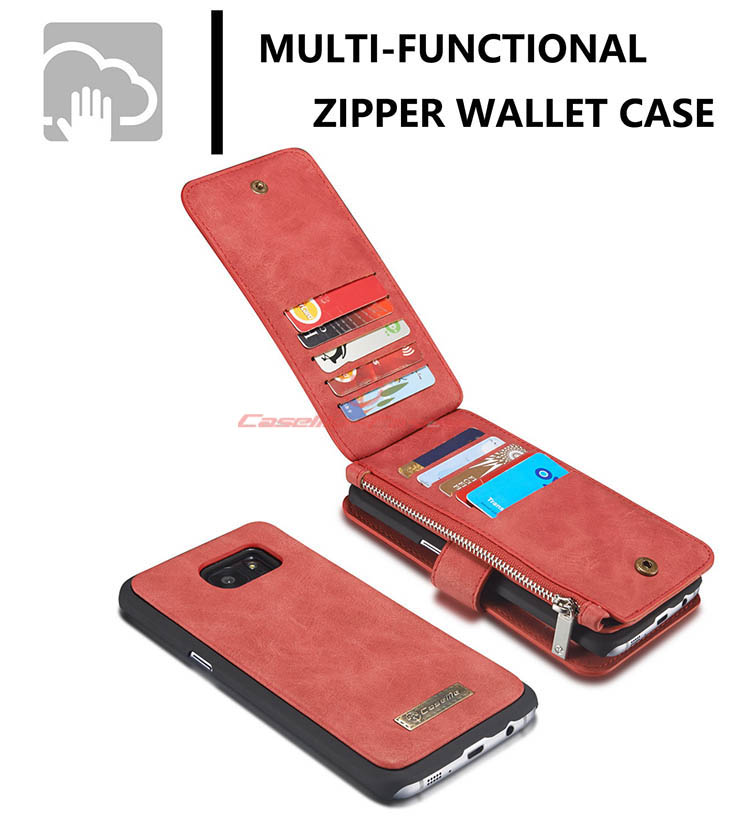 CaseMe 007 Samsung Galaxy S7 Edge Zipper Wallet Detachable 2 in 1 Flip Case Red