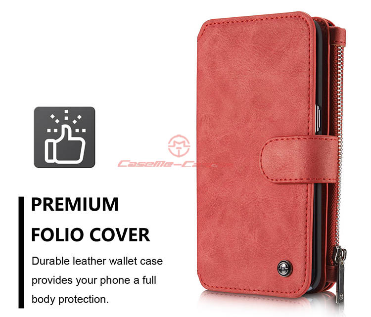 CaseMe 007 Samsung Galaxy S7 Edge Zipper Wallet Detachable 2 in 1 Flip Case Red