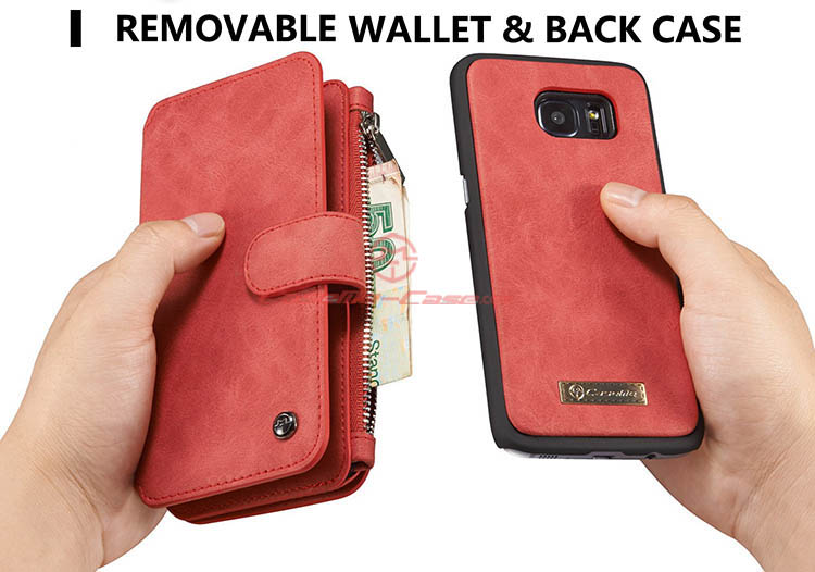 CaseMe 007 Samsung Galaxy S7 Edge Zipper Wallet Detachable 2 in 1 Flip Case Red