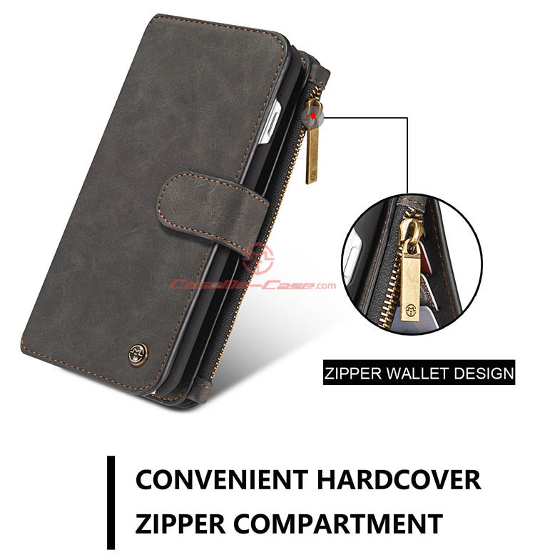 CaseMe iPhone 7 Plus Zipper Wallet Detachable 2 in 1 Flip Case Black
