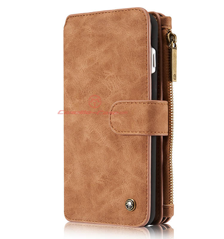 CaseMe 007 iPhone 7 Plus Zipper Wallet Detachable 2 in 1 Flip Case Brown