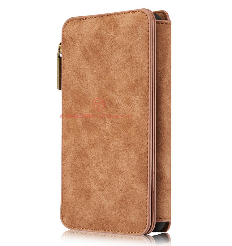 CaseMe 007 iPhone 7 Plus Zipper Wallet Detachable 2 in 1 Flip Case Brown