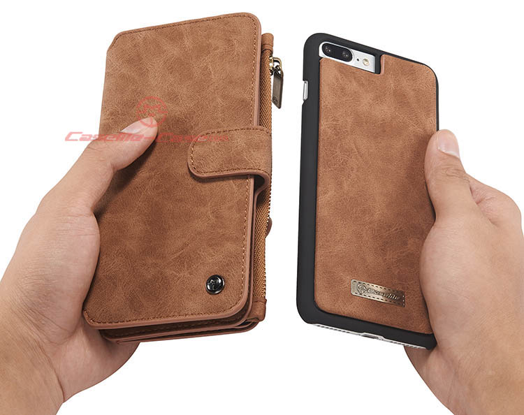 CaseMe 007 iPhone 7 Plus Zipper Wallet Detachable 2 in 1 Flip Case Brown