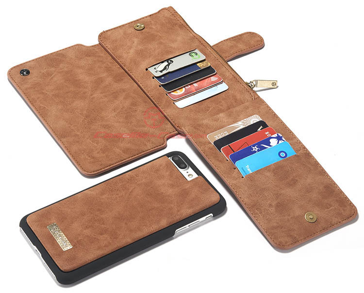 CaseMe 007 iPhone 7 Plus Zipper Wallet Detachable 2 in 1 Flip Case Brown