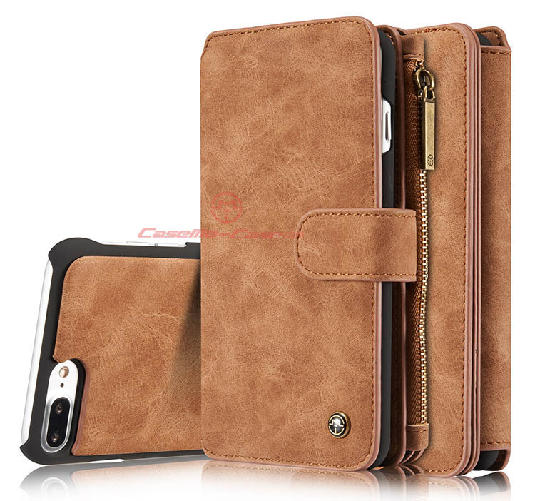 CaseMe 007 iPhone 7 Plus Zipper Wallet Detachable 2 in 1 Flip Case Brown