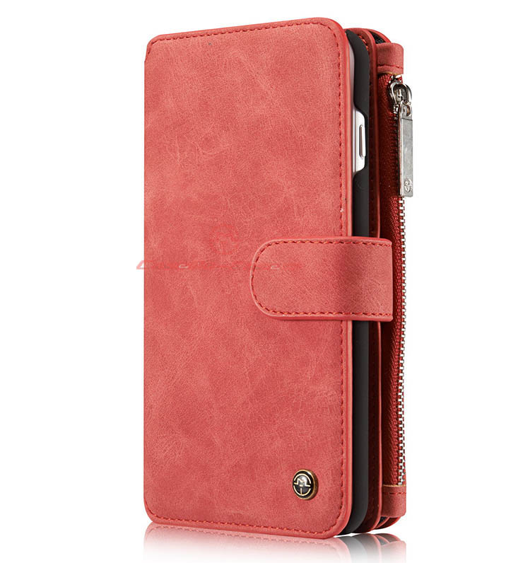 CaseMe 007 iPhone 7 Plus Zipper Wallet Detachable 2 in 1 Flip Case Red