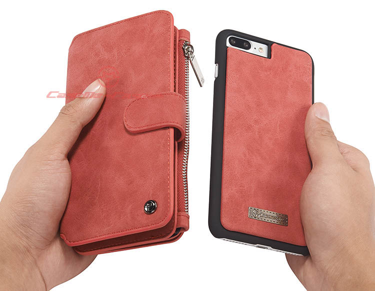 CaseMe 007 iPhone 7 Plus Zipper Wallet Detachable 2 in 1 Flip Case Red