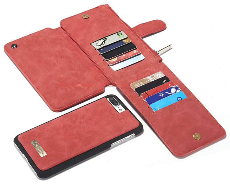 CaseMe 007 iPhone 7 Plus Zipper Wallet Detachable 2 in 1 Flip Case Red