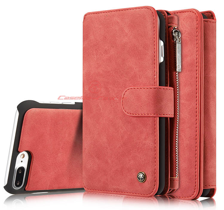 CaseMe 007 iPhone 7 Plus Zipper Wallet Detachable 2 in 1 Flip Case Red