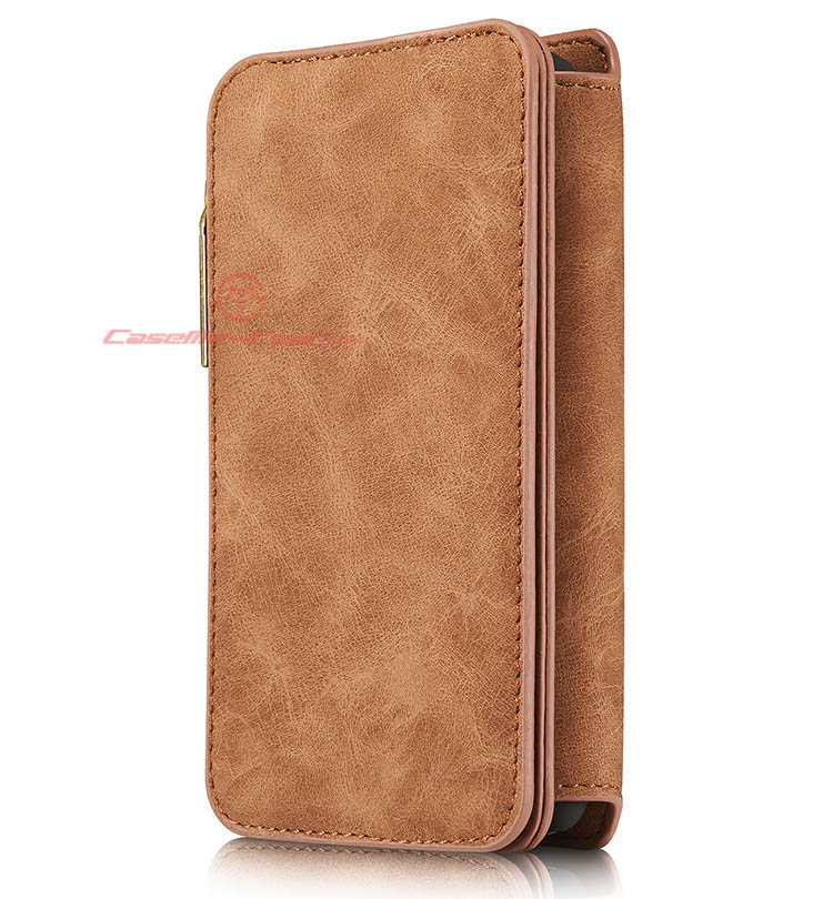 CaseMe 007 iPhone 7 Zipper Wallet Detachable 2 in 1 Flip Case Brown