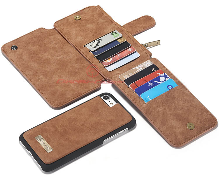 CaseMe 007 iPhone 7 Zipper Wallet Detachable 2 in 1 Flip Case Brown