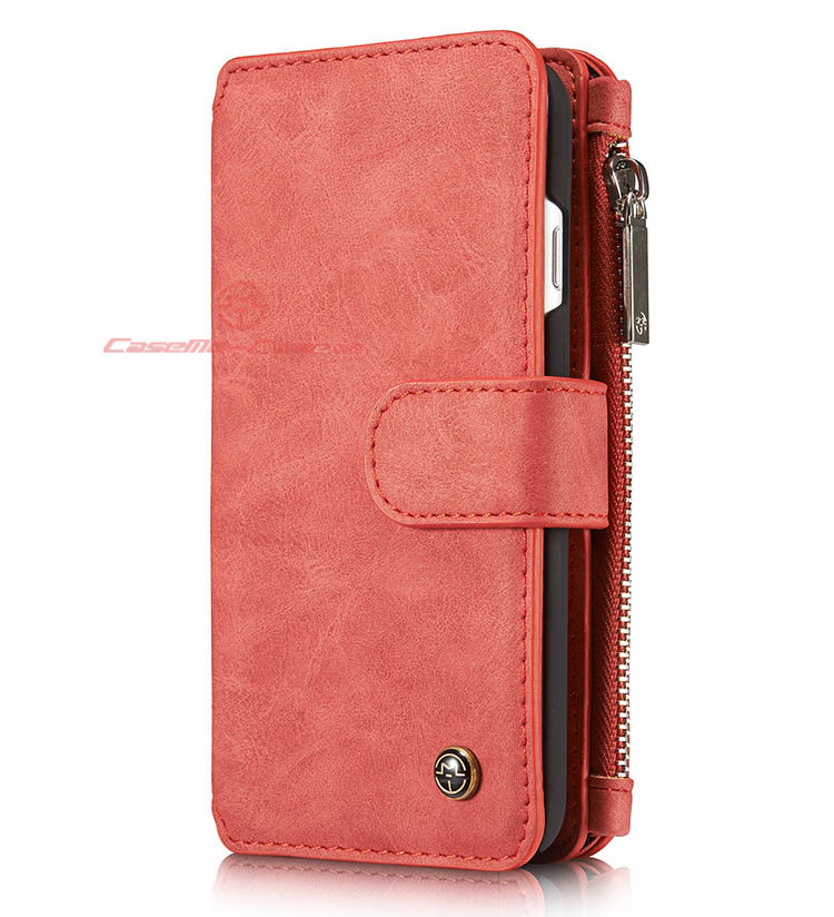 CaseMe 007 iPhone 7 Zipper Wallet Detachable 2 in 1 Flip Case Red