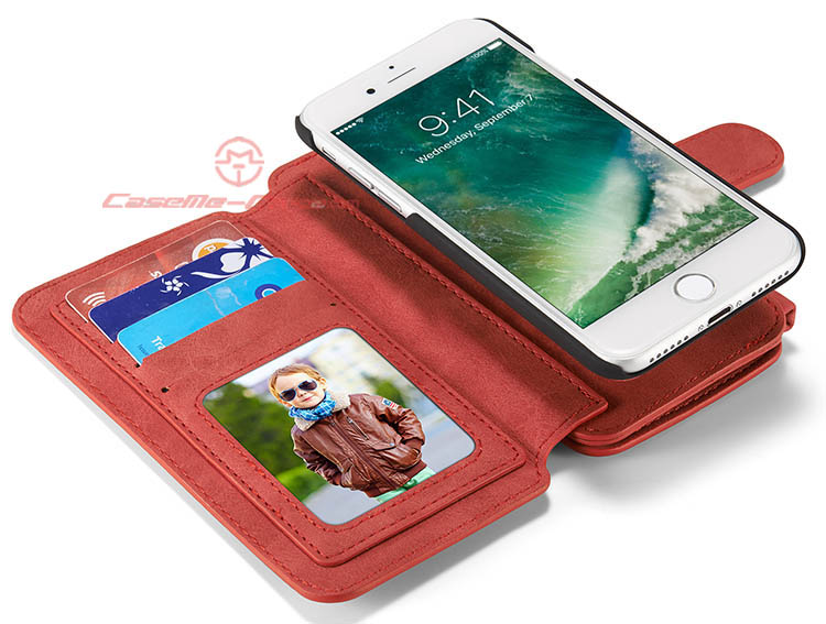 CaseMe 007 iPhone 7 Zipper Wallet Detachable 2 in 1 Flip Case Red