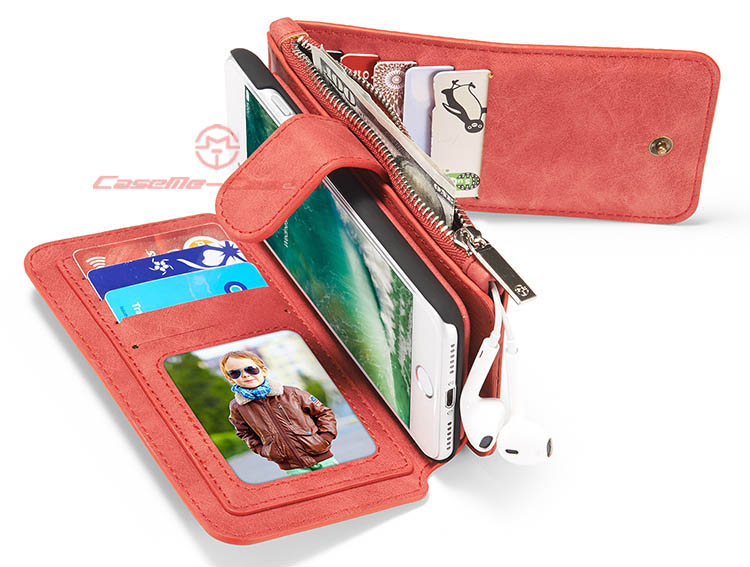 CaseMe 007 iPhone 7 Zipper Wallet Detachable 2 in 1 Flip Case Red