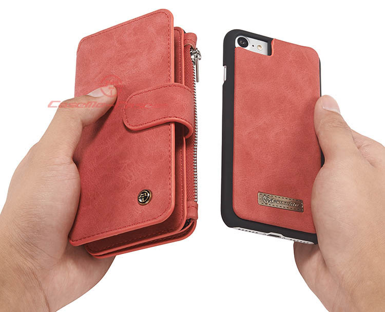 CaseMe 007 iPhone 7 Zipper Wallet Detachable 2 in 1 Flip Case Red