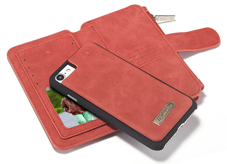 CaseMe 007 iPhone 7 Zipper Wallet Detachable 2 in 1 Flip Case Red