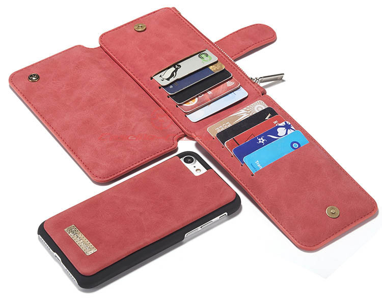 CaseMe 007 iPhone 7 Zipper Wallet Detachable 2 in 1 Flip Case Red