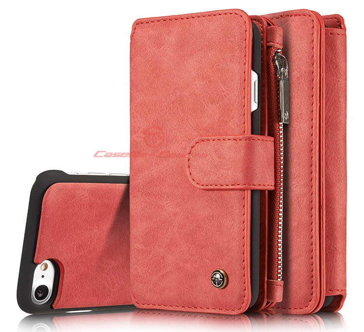 CaseMe 007 iPhone 7 Zipper Wallet Detachable 2 in 1 Flip Case Red