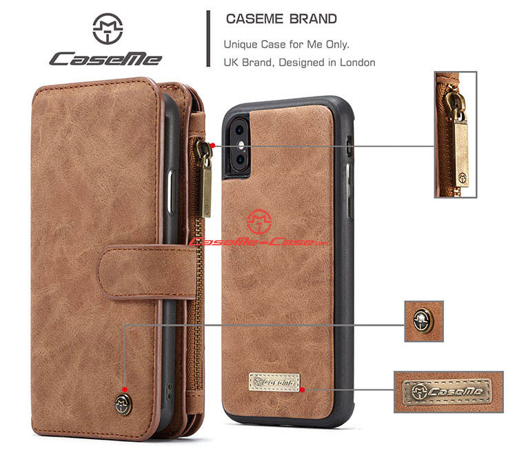 CaseMe iPhone 8 Zipper Wallet Detachable 2 in 1 Flip Case