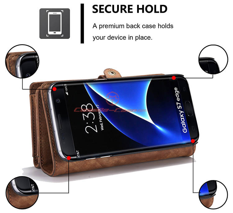 CaseMe 008 Samsung Galaxy S7 Edge Detachable 2 in 1 Zipper Wallet Folio Case Brown