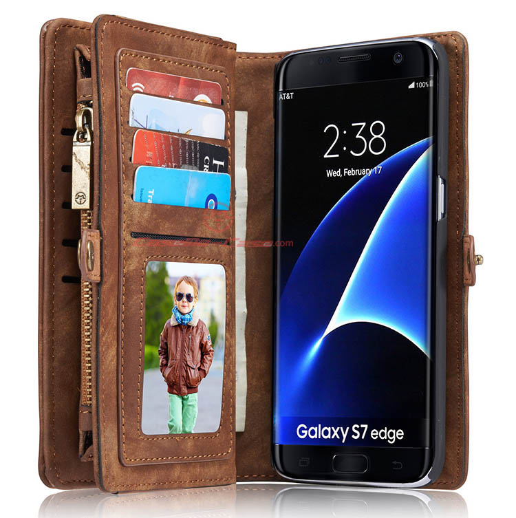 CaseMe 008 Samsung Galaxy S7 Edge Detachable 2 in 1 Zipper Wallet Folio Case Brown