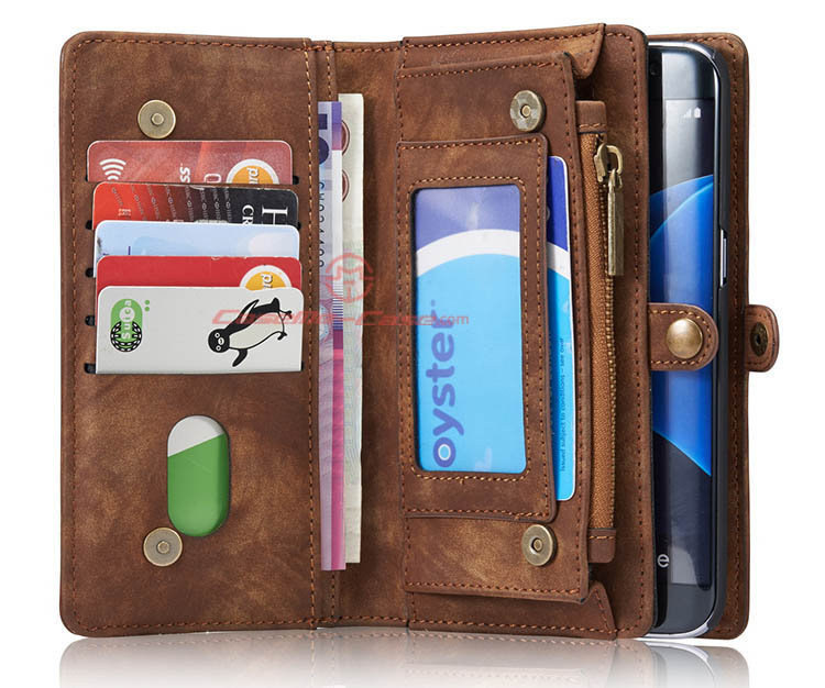 CaseMe 008 Samsung Galaxy S7 Edge Detachable 2 in 1 Zipper Wallet Folio Case Brown