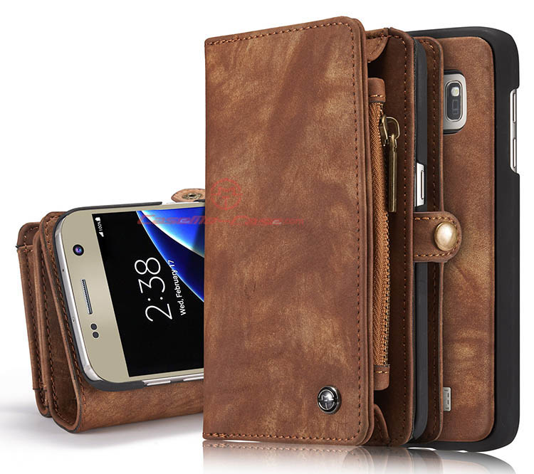 CaseMe 008 Samsung Galaxy S7 Edge Detachable 2 in 1 Zipper Wallet Folio Case Brown