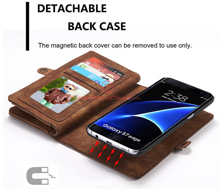 CaseMe 008 Samsung Galaxy S7 Edge Detachable 2 in 1 Zipper Wallet Folio Case Brown