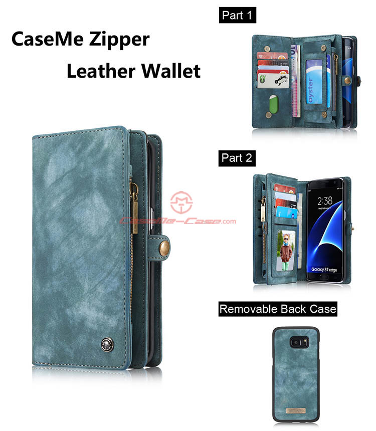 CaseMe 008 Samsung Galaxy S7 Edge Detachable 2 in 1 Zipper Wallet Folio Case Green