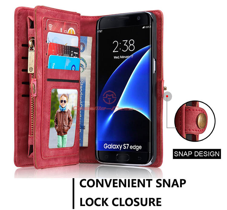 CaseMe 008 Samsung Galaxy S7 Edge Detachable 2 in 1 Zipper Wallet Folio Case Red