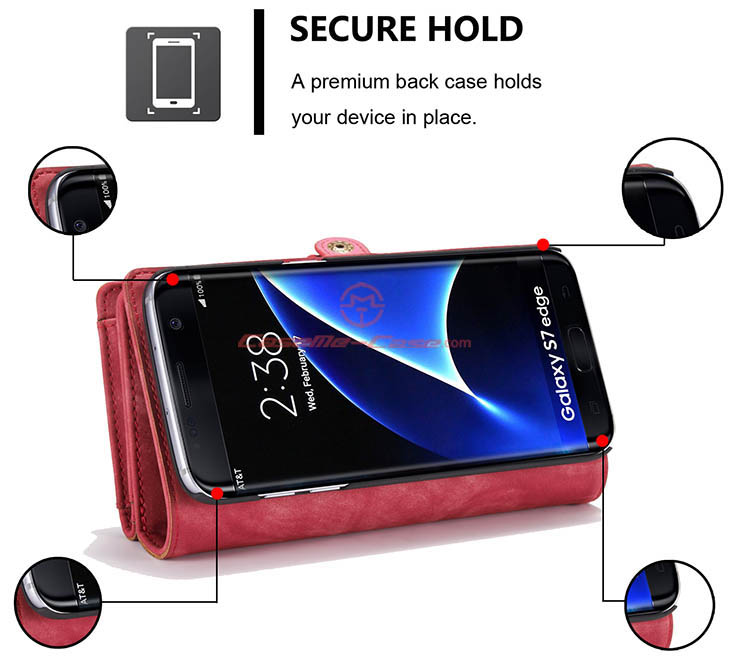 CaseMe 008 Samsung Galaxy S7 Edge Detachable 2 in 1 Zipper Wallet Folio Case Red