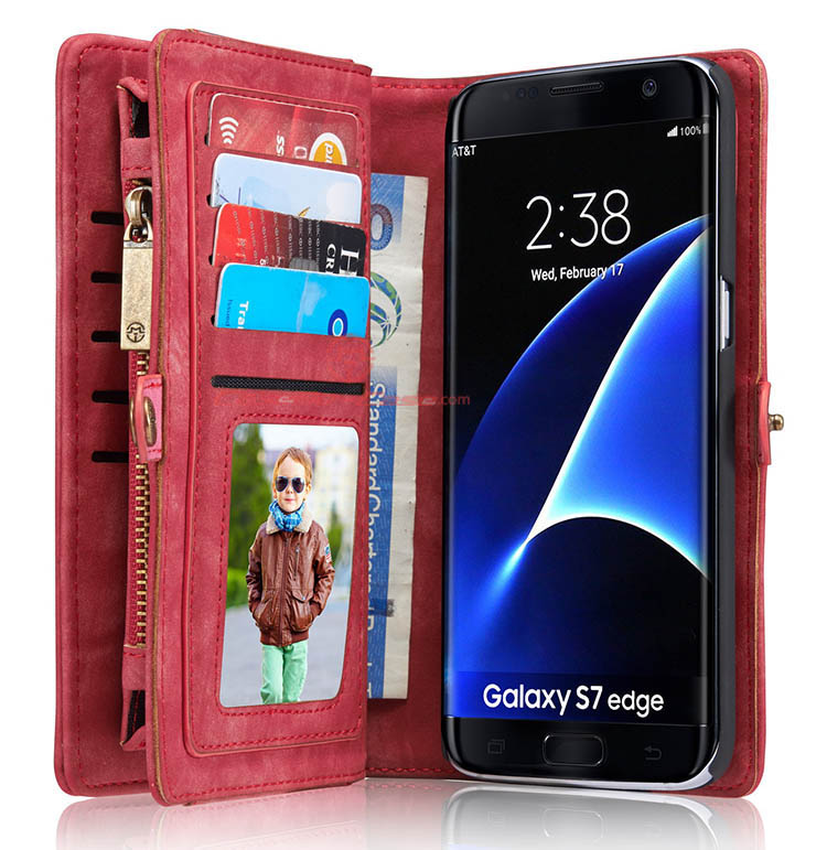 CaseMe 008 Samsung Galaxy S7 Edge Detachable 2 in 1 Zipper Wallet Folio Case Red