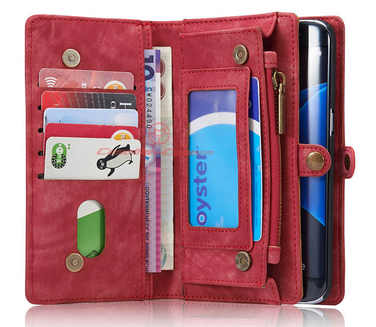 CaseMe 008 Samsung Galaxy S7 Edge Detachable 2 in 1 Zipper Wallet Folio Case Red