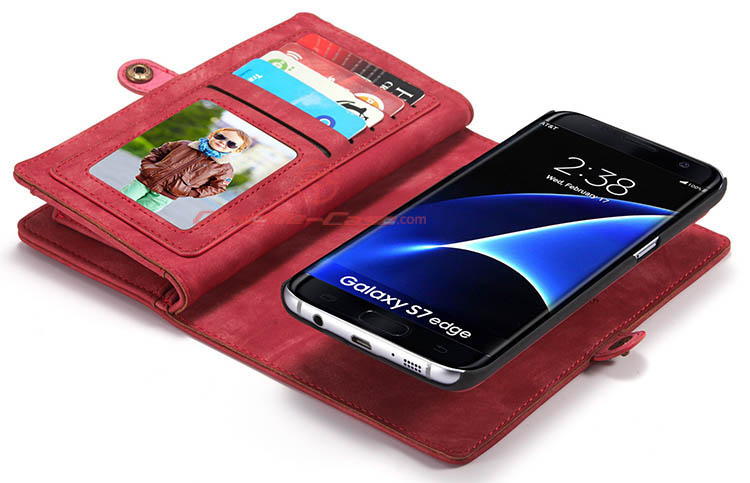 CaseMe 008 Samsung Galaxy S7 Edge Detachable 2 in 1 Zipper Wallet Folio Case Red