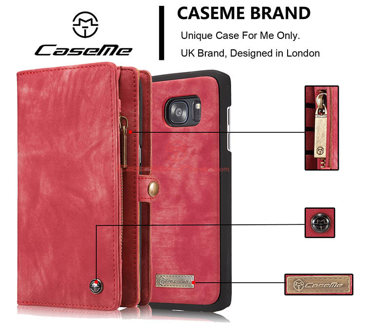 CaseMe 008 Samsung Galaxy S7 Edge Detachable 2 in 1 Zipper Wallet Folio Case Red