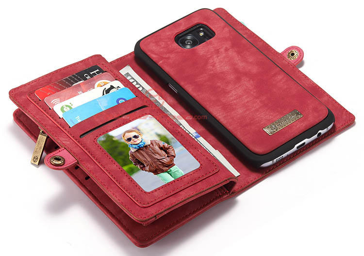 CaseMe 008 Samsung Galaxy S7 Edge Detachable 2 in 1 Zipper Wallet Folio Case Red