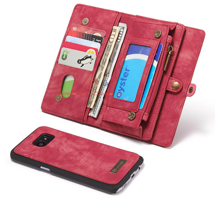 CaseMe 008 Samsung Galaxy S7 Edge Detachable 2 in 1 Zipper Wallet Folio Case Red